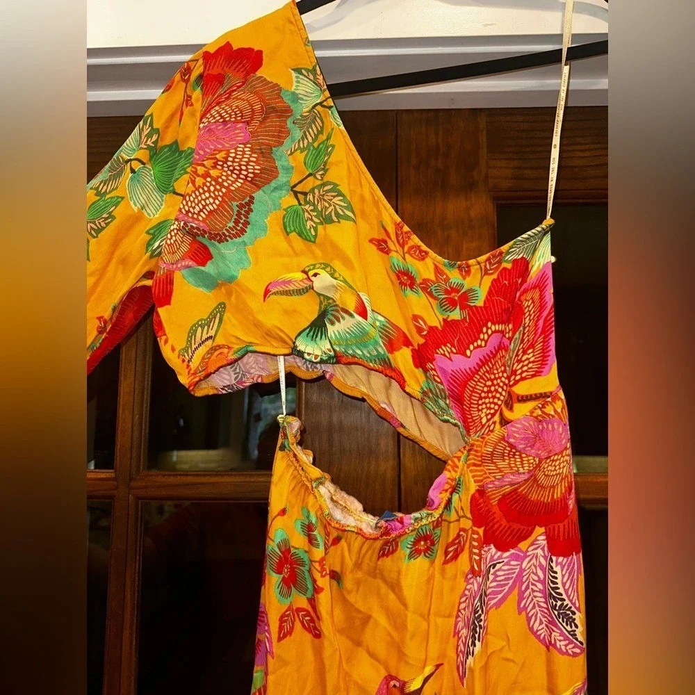 NWT Farm Rio Size Large Petite Floral One-Shoulder Cutout Maxi Colorful Dress - Picture 4 of 15